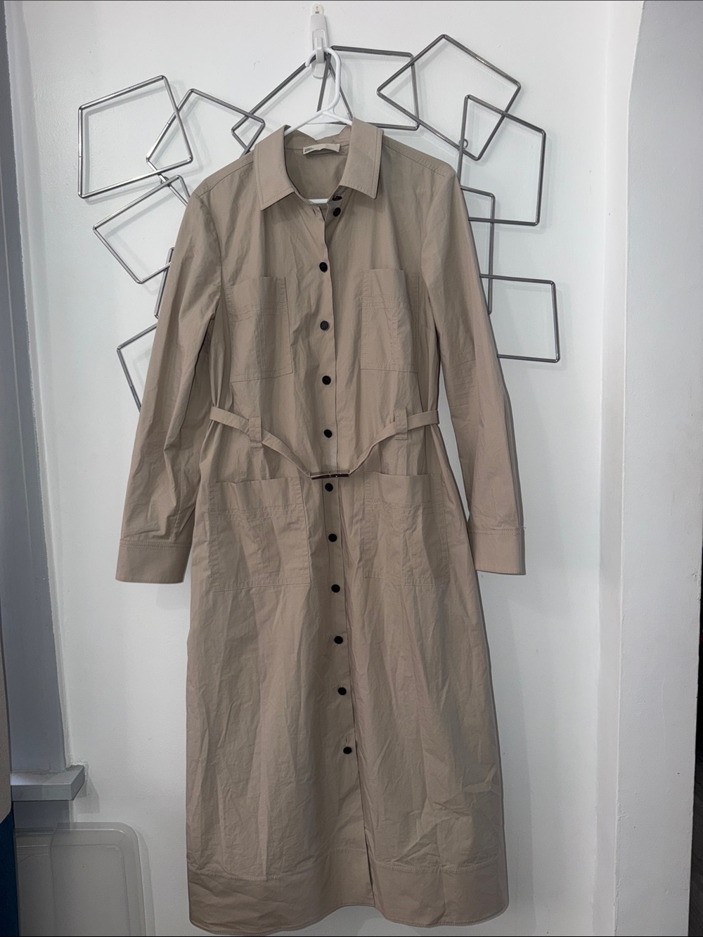 Tory Burch Belted Shirt Dress in Khaki Tan – Midi Length, Long Sleeve size 14 - Picture 2 of 6